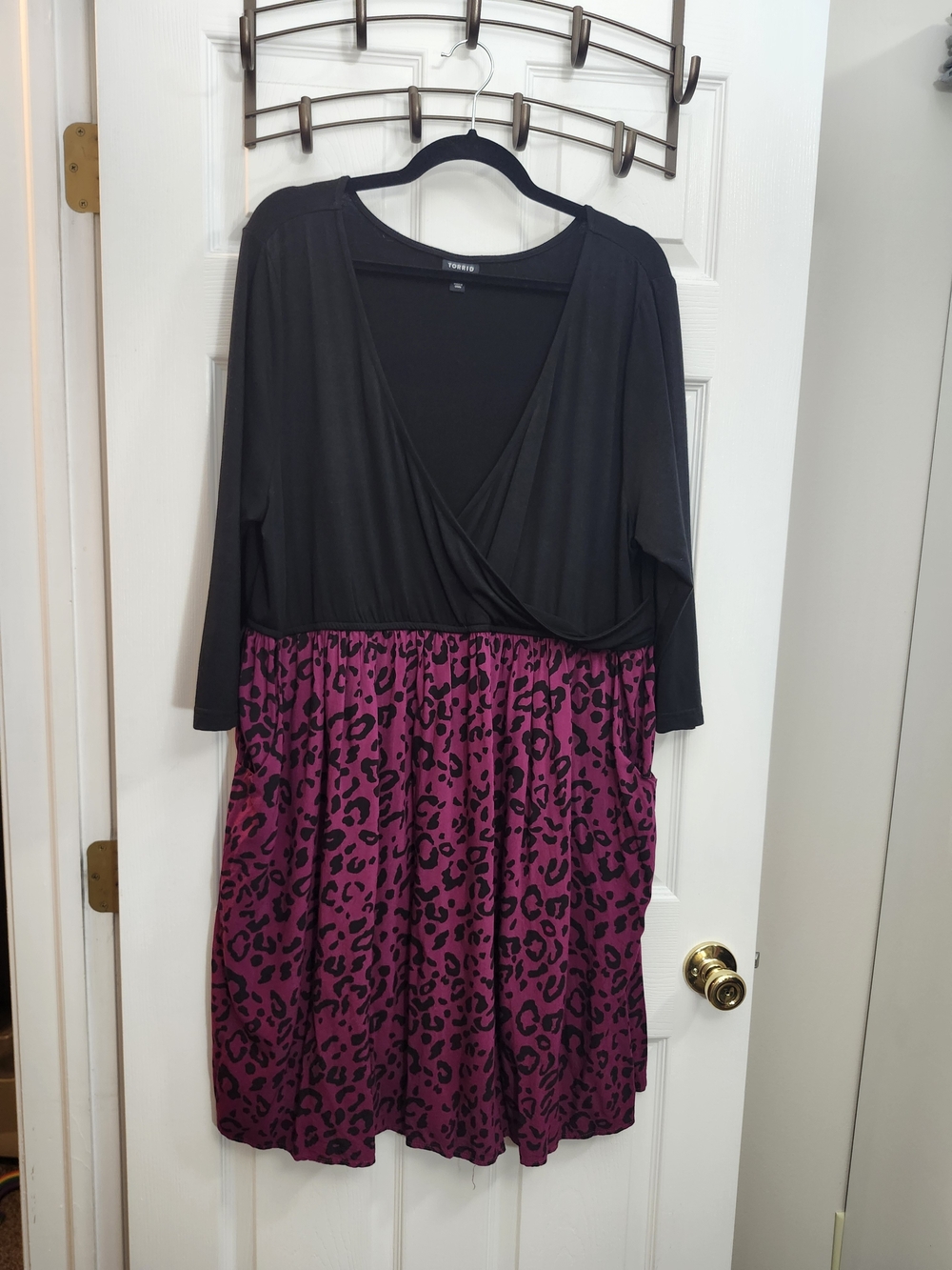 Torrid Black Top with Magenta Leopard Skirt Wrap Dress, Torrid 3 = 3X